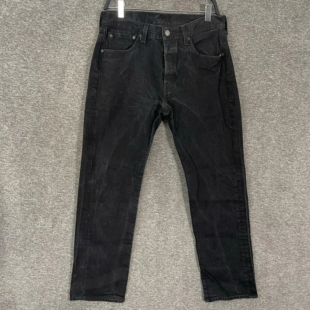 Levis 501 Jeans Mens 32x30 Black Button Fly Straight Leg Stretch Denim Pants